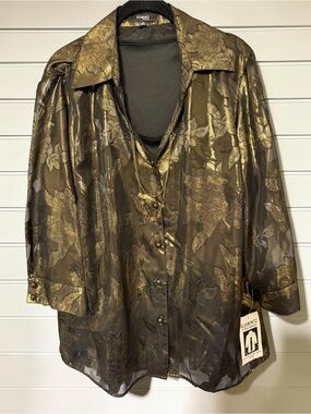 NWT Elementz Metallic Floral Twinset Holiday Party Plus Size Blouse